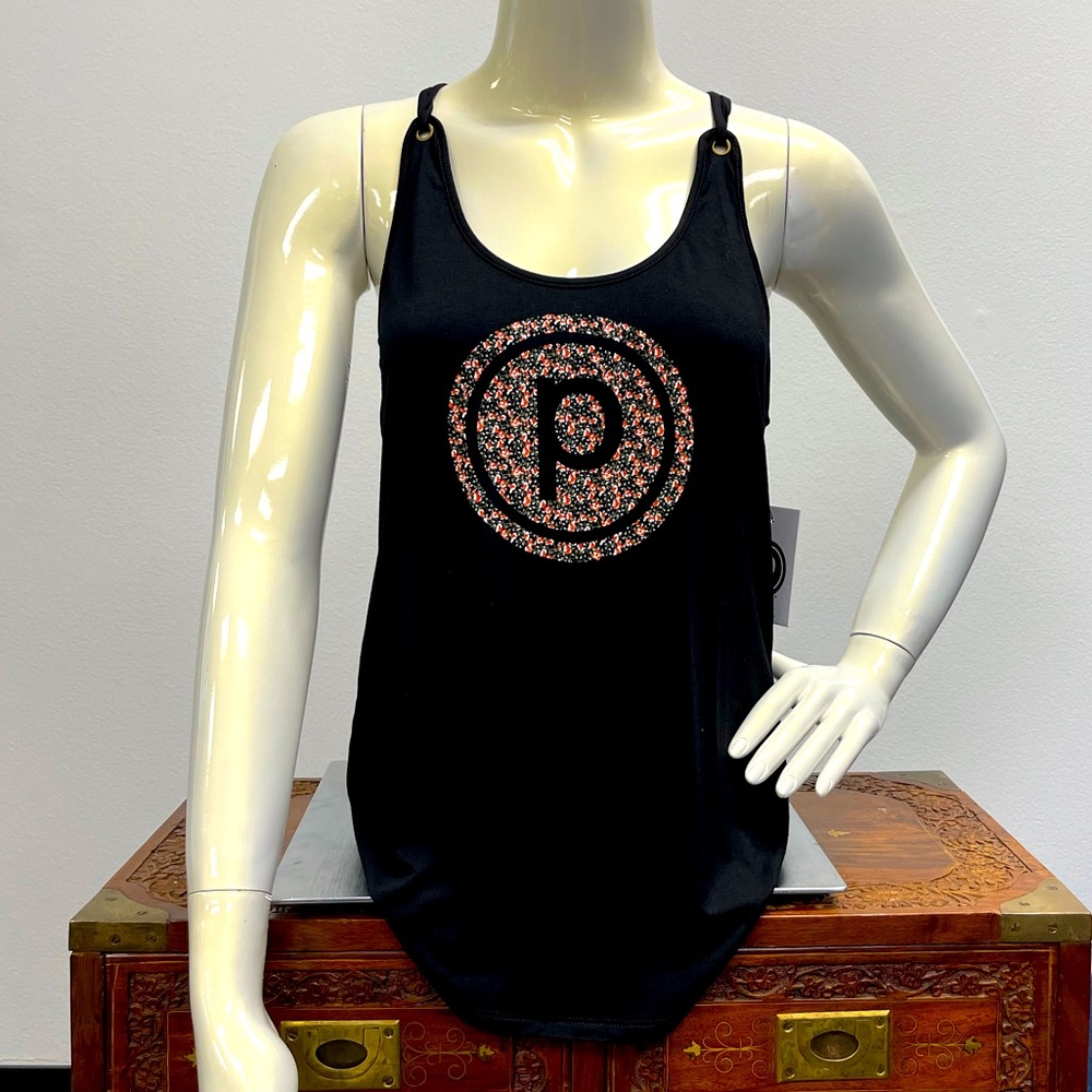 PB - Floral Circle P Grommet Racerback in Black